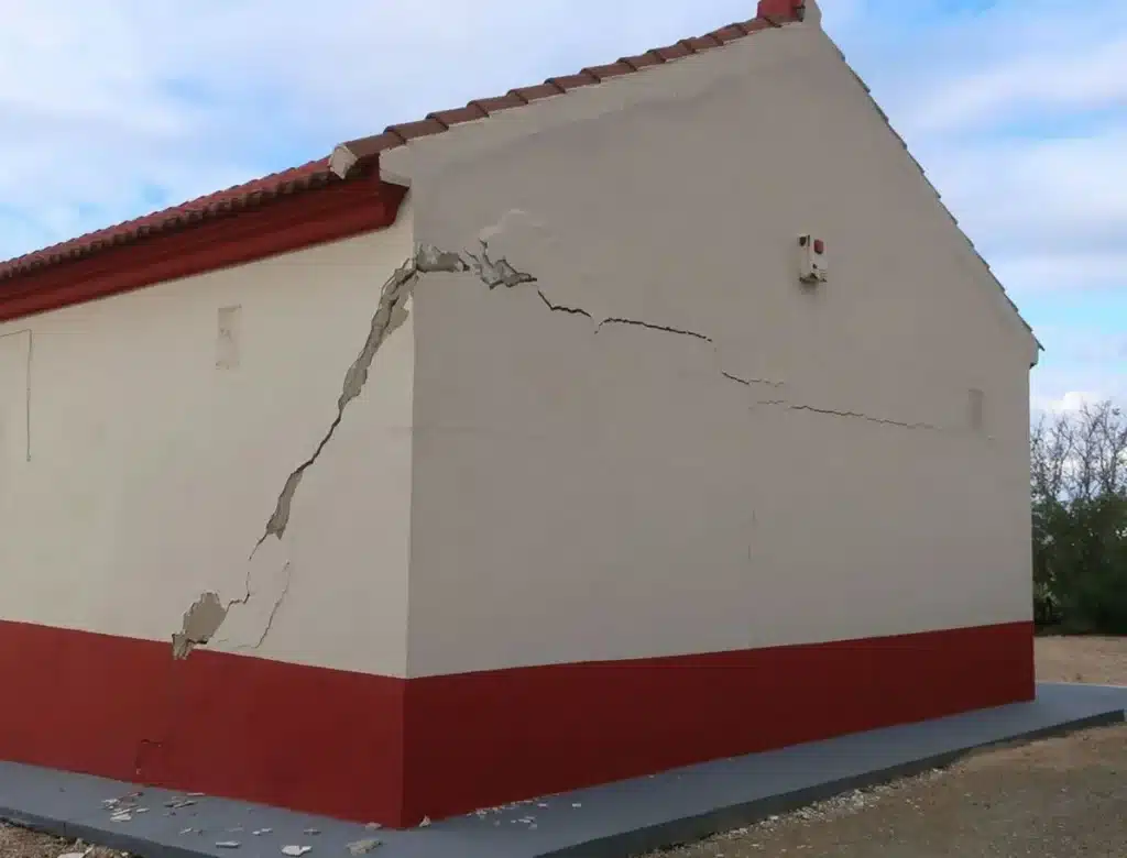 Photo représentant les effets d'un tassement différentiel sur une maison